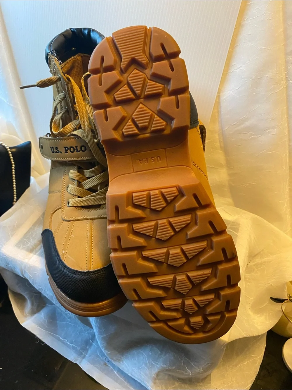 U.S. Polo Assn. Men's Tan and Black High-Top Boots